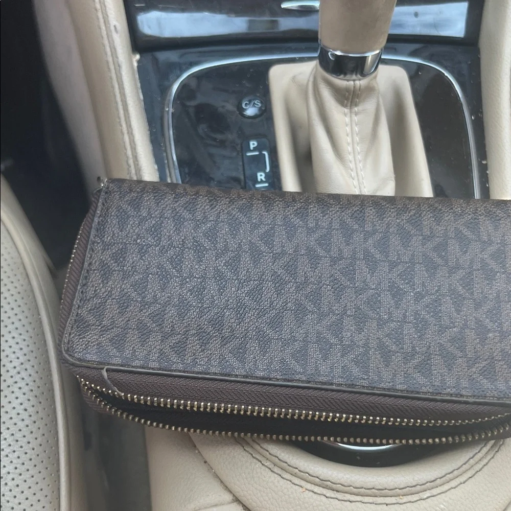 Michael Kors Dark Brown Wristlet with Gold Accents